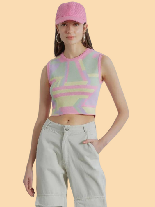 Line Print Crop Top - Bisou