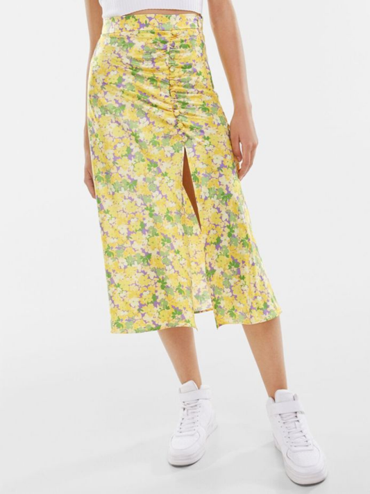 Floral Satin Skirt - Bershka