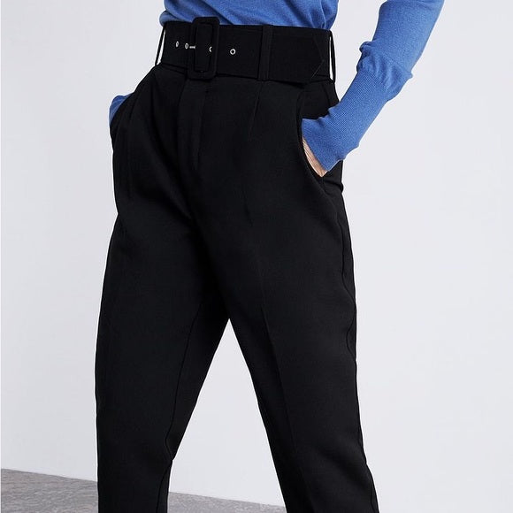 Formal Black Pants with Belt - Zara