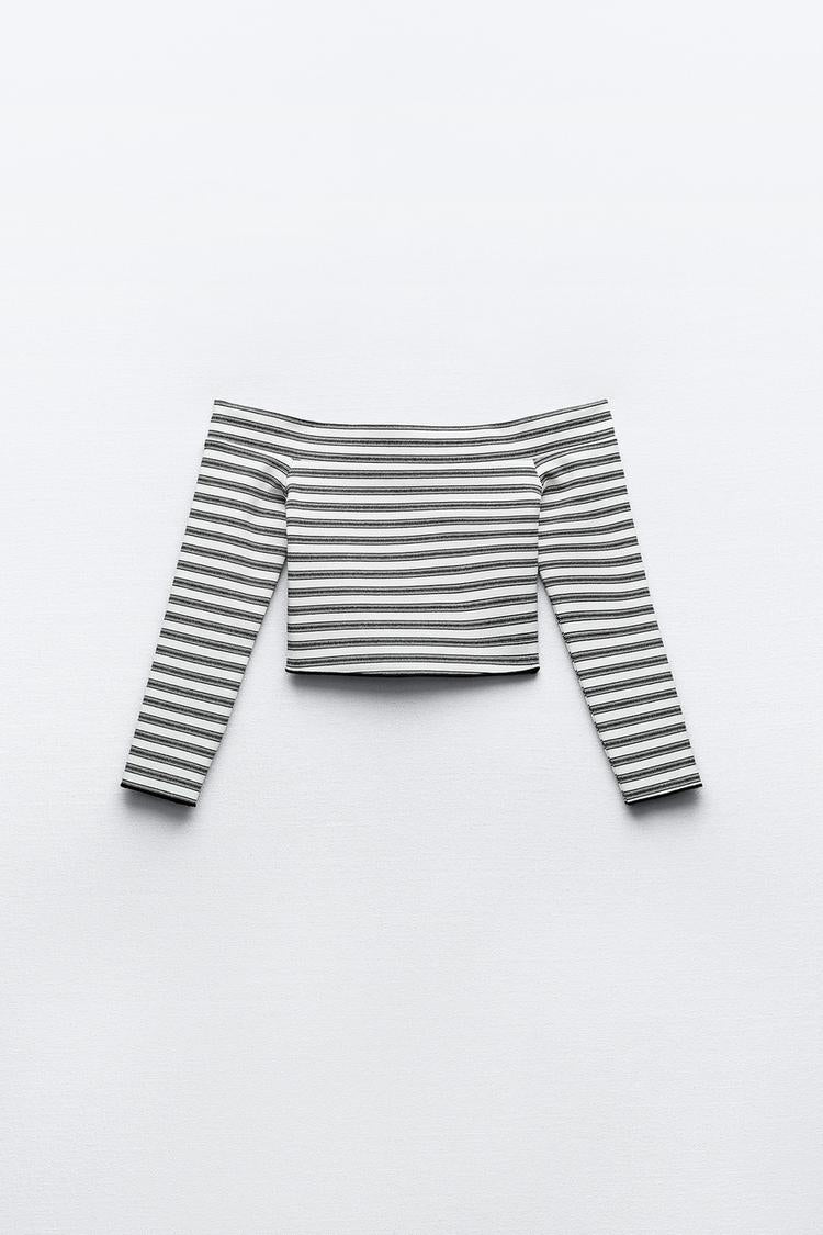 Stripped Off Shoulder Top - Zara