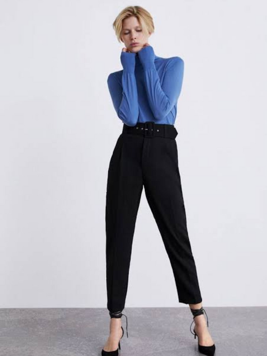 Formal Black Pants with Belt - Zara