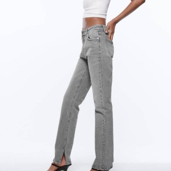 Grey Split Hem Jeans