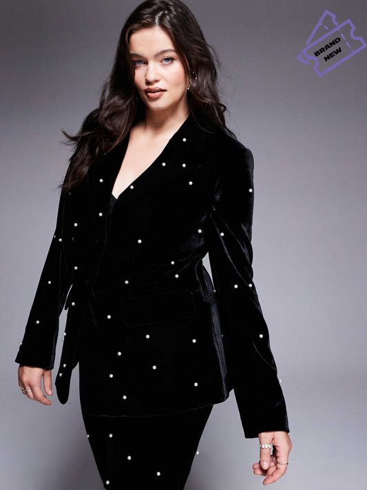 Pearl embellished velvet Blazer - PLT