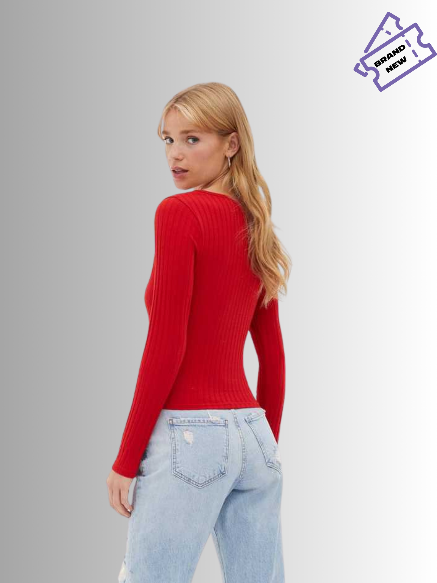 Red Ribbed Basic Top - New Look