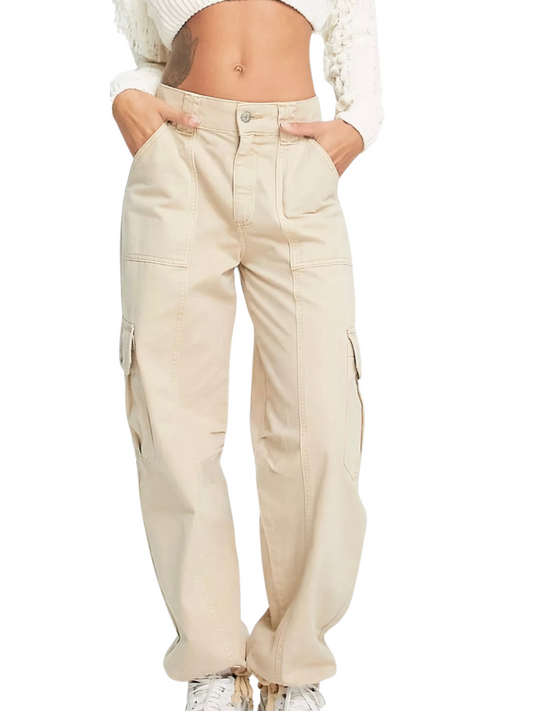 Cream Cargo Pants - Bershka