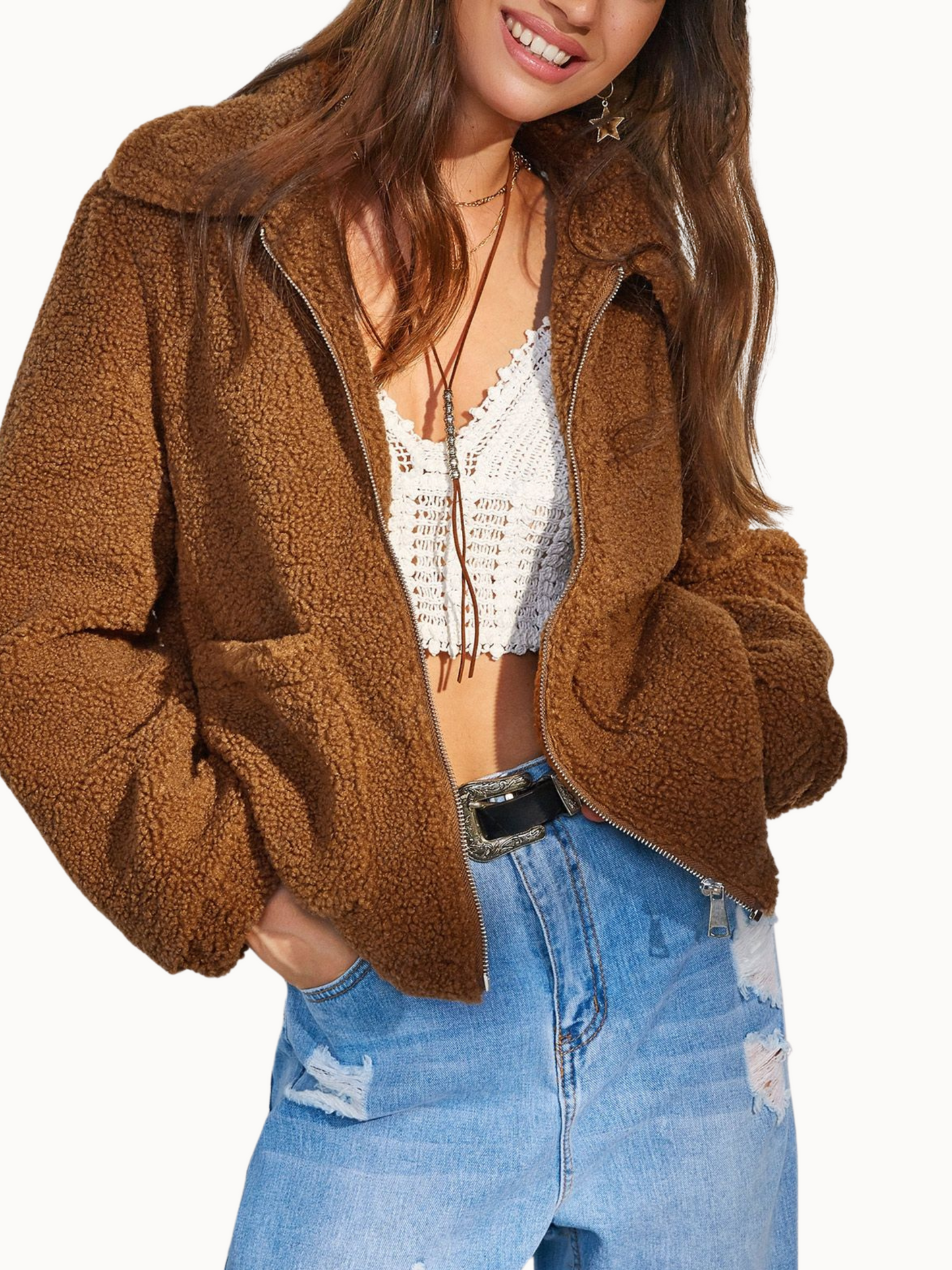 Zip Up Teddy Jacket - Zaful